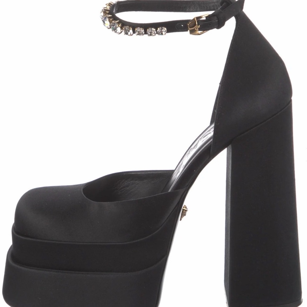 Versace Black Satin Platform Heel